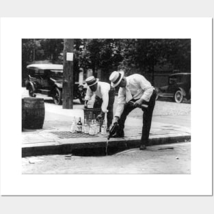 Pouring Whiskey Into a Sewer, 1930. Vintage Photo Posters and Art